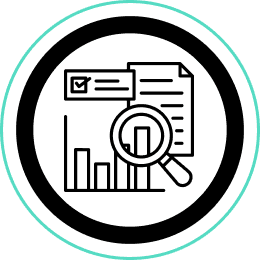 magnifying glass bar chart and paper